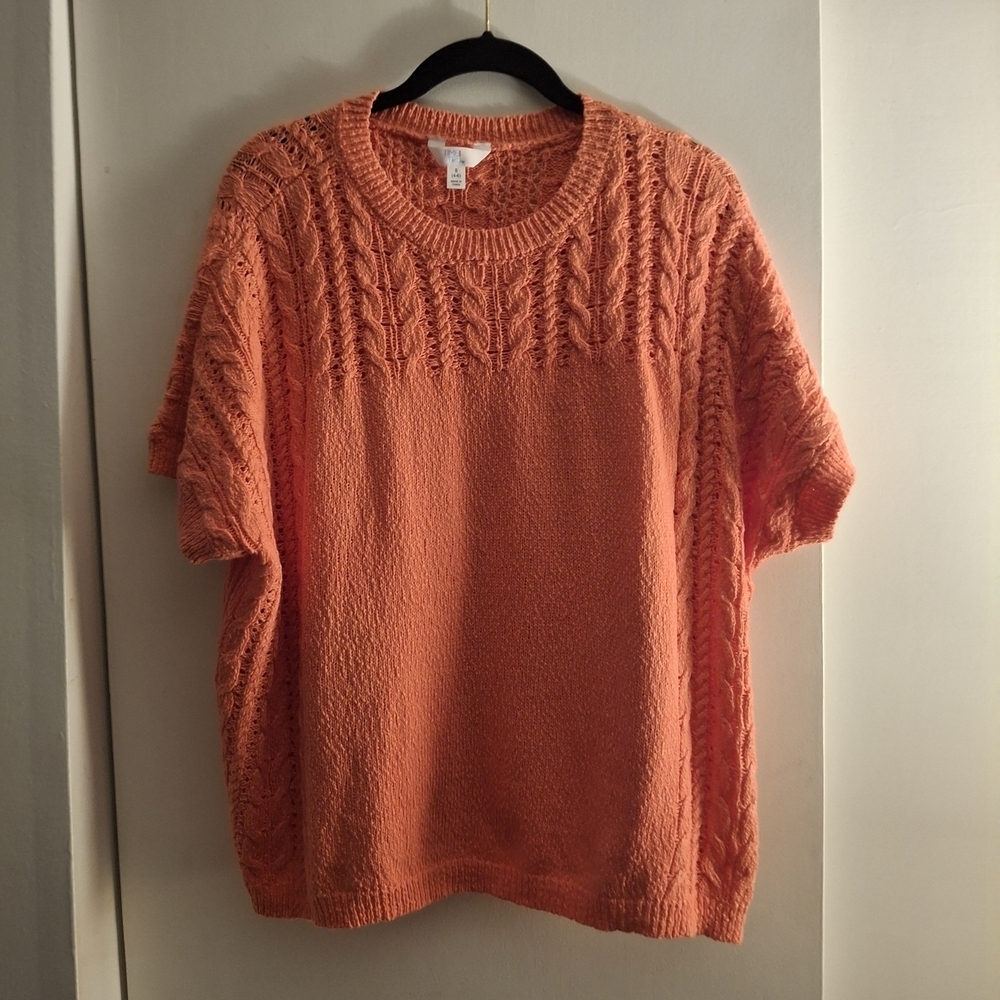 Time and Tru Women's Coral Cable Knit Short Sleeve Sweater